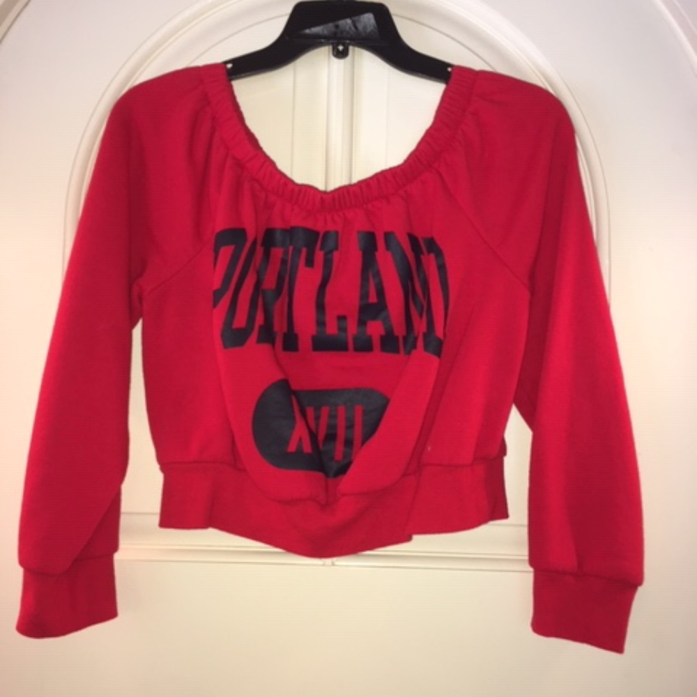 Red Cropped Off-The-Shoulder Sweatshirt